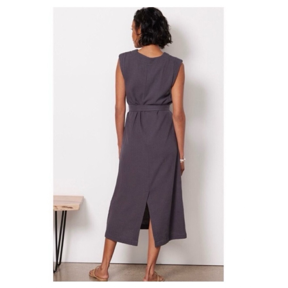 Faherty Dream Costa Sleeveless Organic Cotton Gauze Midi Dress Charcoal Sz. XS - Picture 4 of 14
